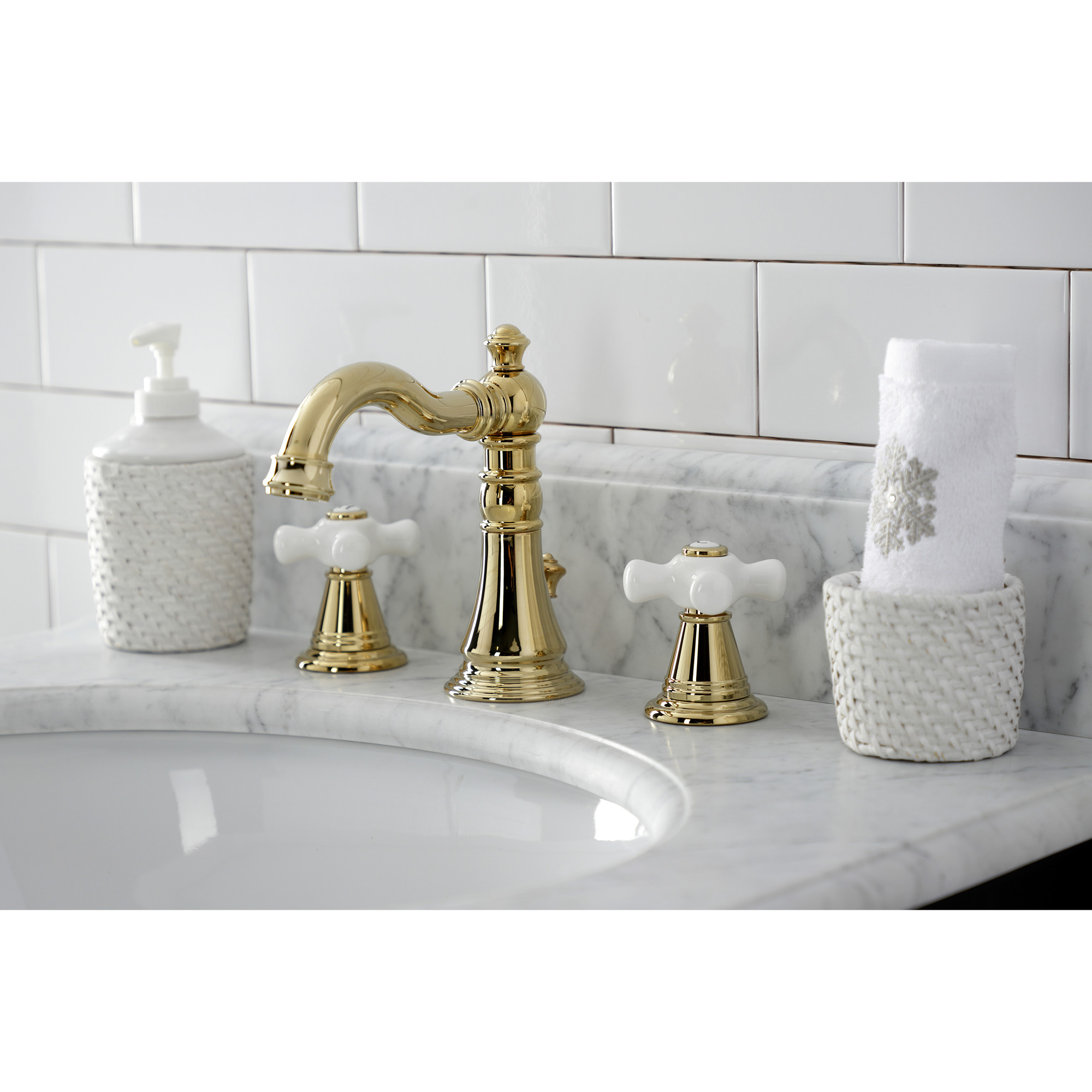 Kingston Brass FSC1972APX American Classic Widespread Bathroom Faucet with Pop-Up Drain, Polished Brass