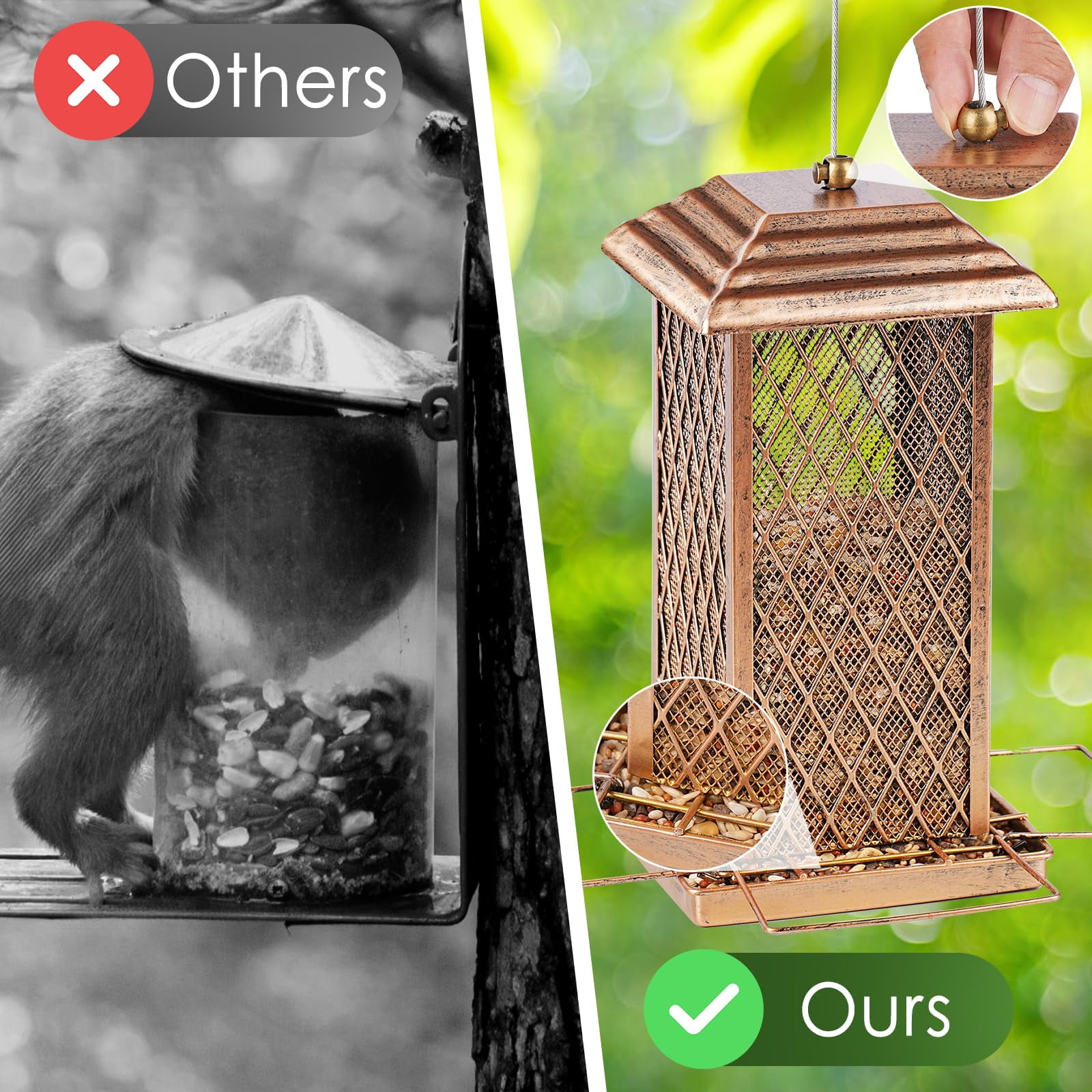 IWNTWY Metal Wild Bird Feeder for Outdoor Hanging, Heavy Duty Birdfeeder 3 lbs Capacity for Garden Yard Decoration