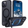 thumbnail image 1 of Funda con Soporte Magnético invisible, Delgada Translúcida Mate, para iPhone 15 6.1", Negro, 1 of 7