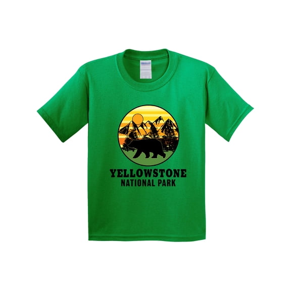 Inktastic Yellowstone National Park with Bear Mountains and Trees Cricle Youth T-Shirt