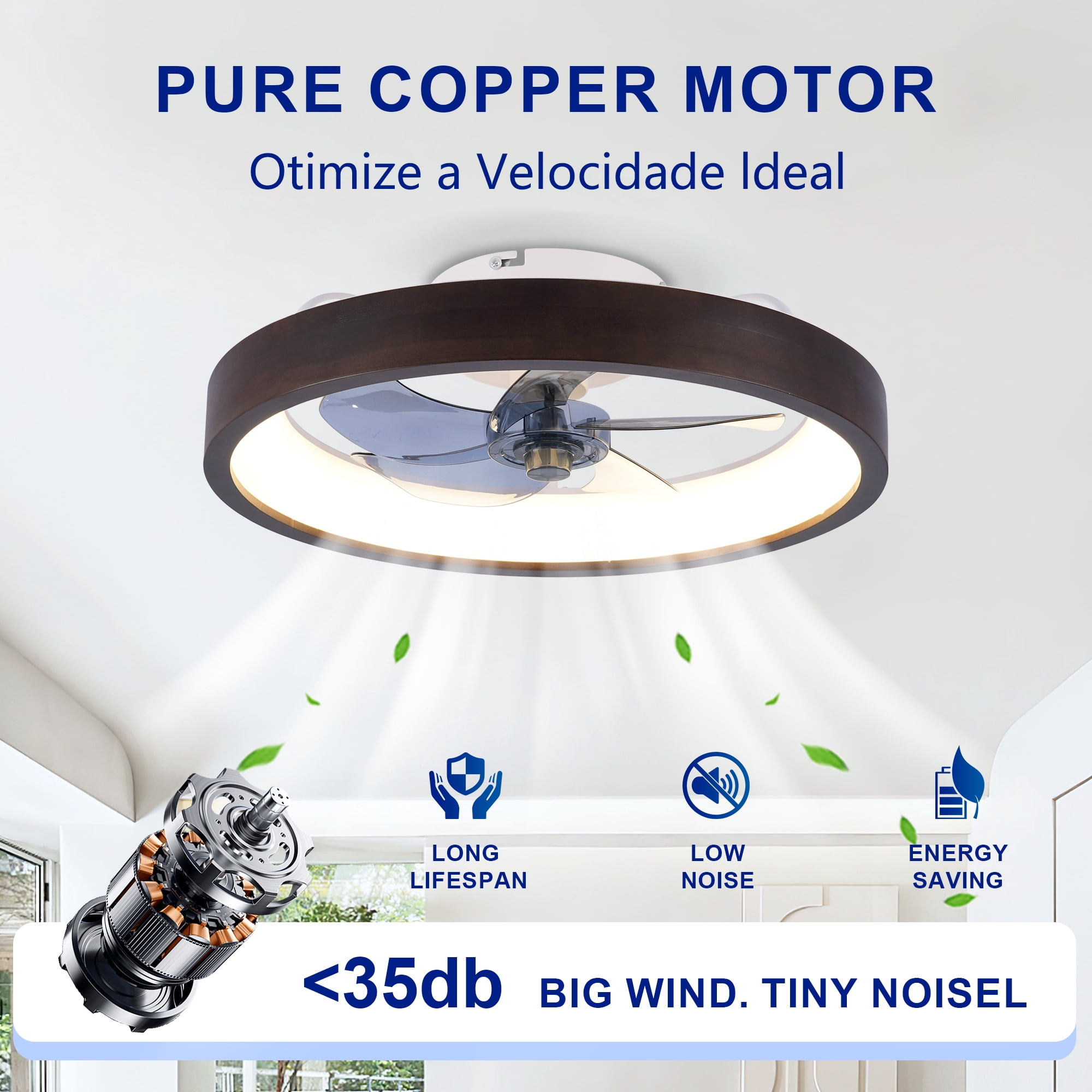 Leumius 20" Ceiling Fans with Light and Remote, 3000-6500K Dimmable Modern Flush Mount LED Fan Light, 6 Speeds, Quiet DC Motor for Living Room Bedroom Kitchen Black