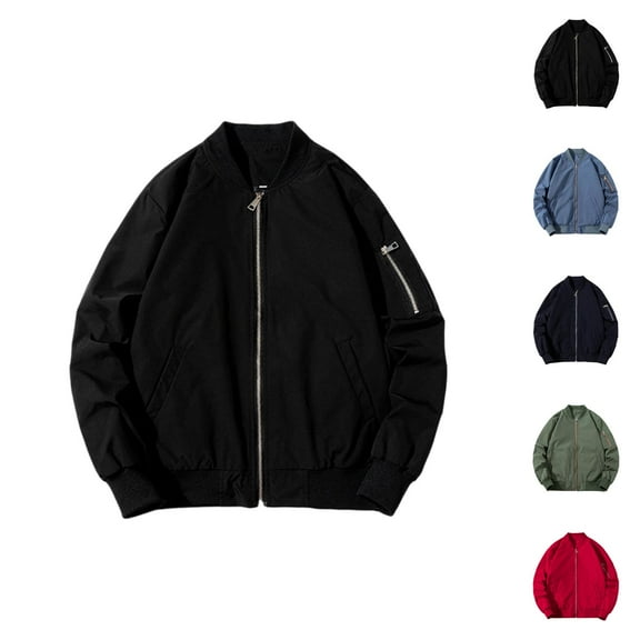 Fall Jackets for Men 2025 Long Sleeve Stand Collar Loose Fit Casual Zip Up Jacket with Pockets Outerwear Coat