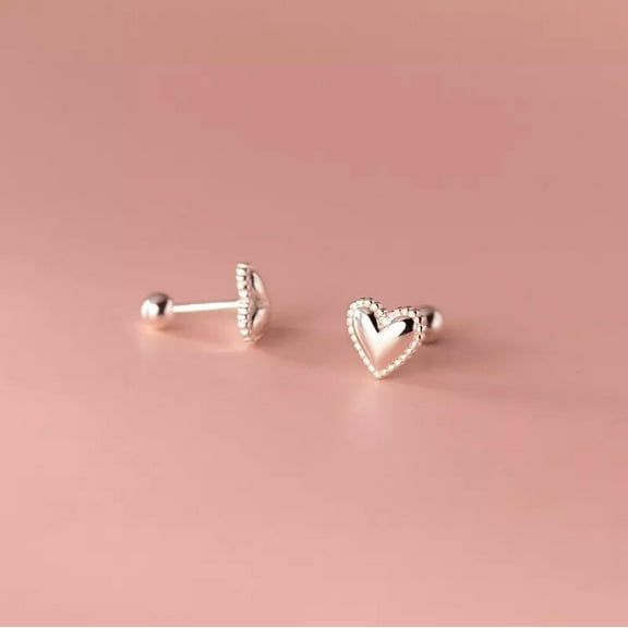 K-KED 925 Sterling Silver Puffy Heart Stud Earrings Screw Backs