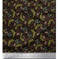thumbnail image 1 of Soimoi Black Japan Crepe Satin Fabric & Leaves Fabric Prints By Yard 42 Inch Wide, 1 of 3