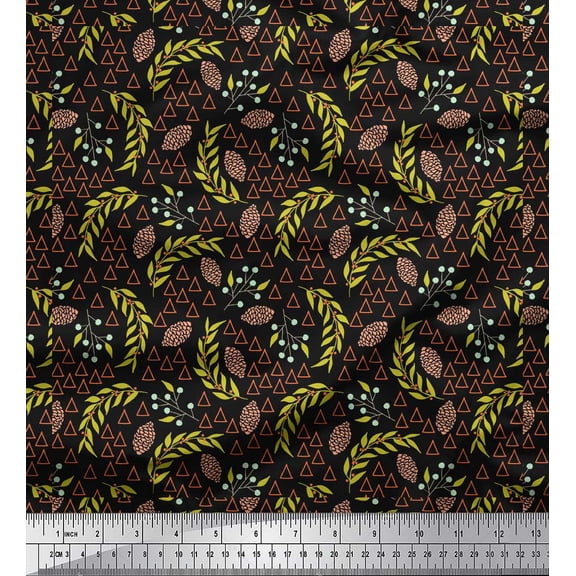 Soimoi Black Cotton Duck Fabric Leaves Print Sewing Fabric Yard 42 Inch Wide