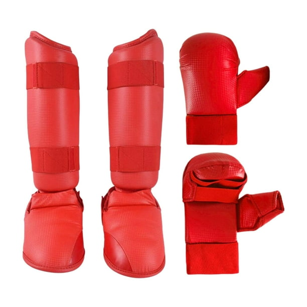 Equipo de entrenamiento de taekwondo, guantes de boxeo, espinilleras, guantes para saco de boxeo Rojo