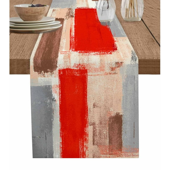 ERUNPONLY Red Ombre Table Runner - 72 Inch Long Farmhouse Contemporary Abstract Checked Cotton and Linen Blended Dress Scarves Farmhouse Table Runner for Kitchen Dining, Coffee Table, 18"x72"