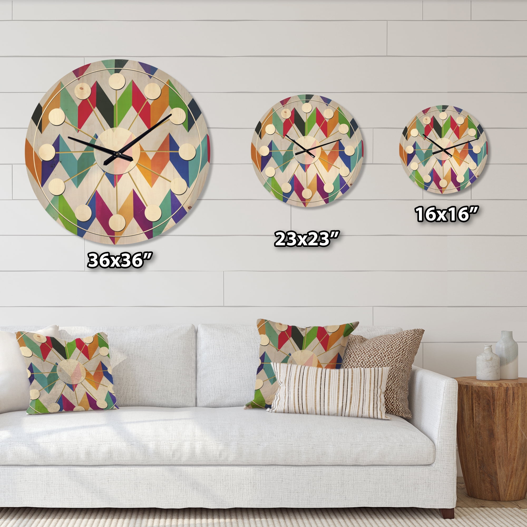 Designart 'Retro Geometrical Design III' Mid-Century Modern Wood Wall Clock