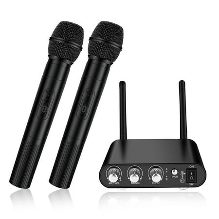 ELEGIANT UHF Wireless bluetooth or Line-in Connection Microphone System, Dual Channel Karaoke Singing Machine with  (2) Handheld Mics for Outdoor Party Indoor