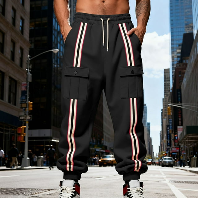 Ceisia Men Solid Color Loose Casual Pants Elastic Waist Drawstring Sports Gift Work Trousers