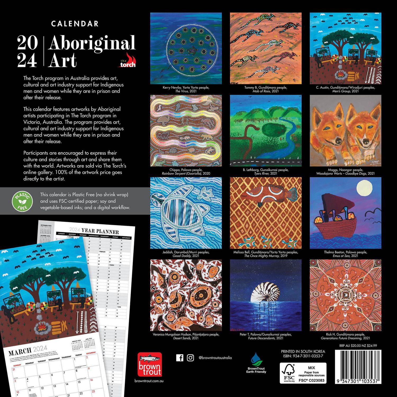 BrownTrout Art aborigène 2024 Mur Carré 30.48x60.96 CM, 9347301103537