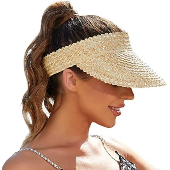 Straw Sun Visors & Hats for Women - Packable Beach Hats, Handmade, Sun Protection