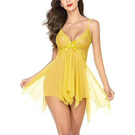 

ELFINDEA Women s Sexy Erotic Lingerie Thin Sling Panties Slit Pajama Two-piece Set