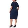 thumbnail image 3 of Agnes Orinda Women's Plus Size Pencil Dress Belted Tie Vintage Crew Neck Short Sleeve Office Work Midi Bodycon Dresses with Zipper 4X Navy Blue, 3 of 6