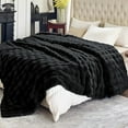 thumbnail image 4 of Parojati 90*108 Faux Fur Throw Blanket for King Size Bed - Extra Soft Fluffy Warm Bubble Design Blanket for Couch, Sofa and Versatile Use for Bedroom, Living Room, Farmhouse, Black, 4 of 10