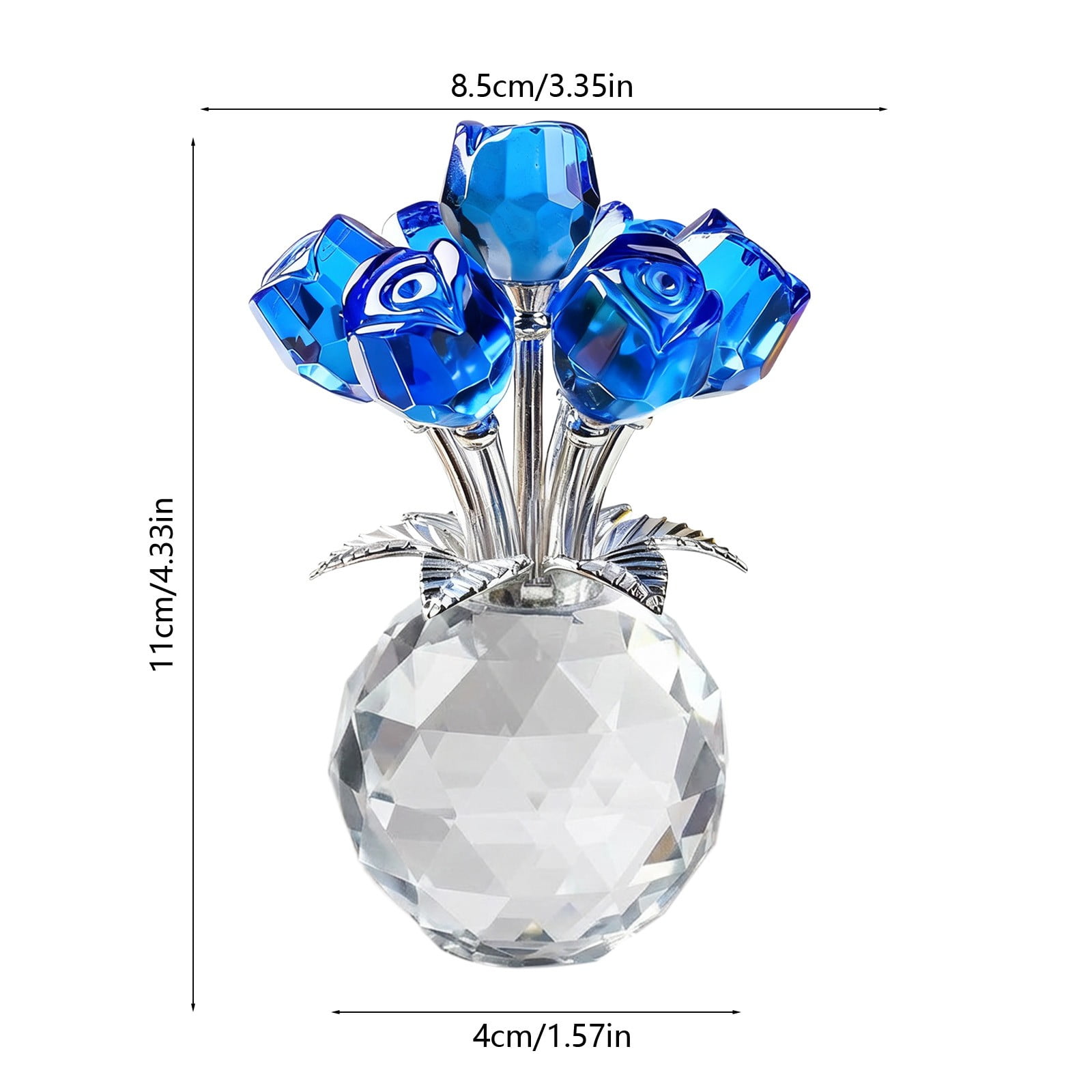 Blue Crystal Glass Rose Bouquet Decorative Ornament Blue For Home Table Shelf Wedding Anniversary Decor