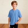 thumbnail image 5 of ITSAME Boys Henley T-Shirts, Comfort Breathable Loose Fit Short Sleeve Summer Casual Fashion Tops Blue Size 7, 5 of 7