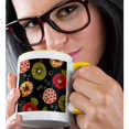 thumbnail image 2 of 3drose, Painted Deep Red Golden Orange N Olive Green Floral on Black, 15oz Two-tone Yellow Mug, 2 of 6