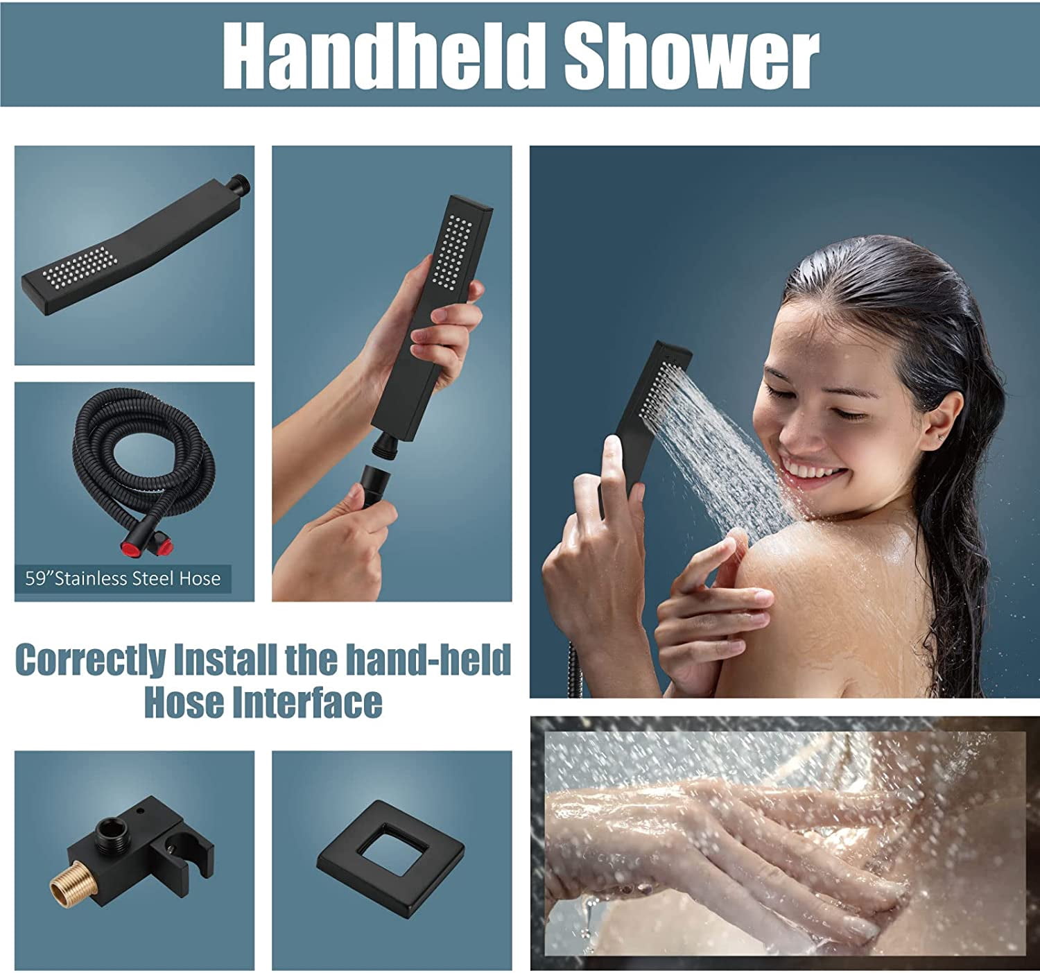 Zovajonia Matte Black Shower System 8 Inches Shower Faucet Set,  Rain Shower Head with Handheld Spray Bathroom Ceiling Mount Shower Fixtures