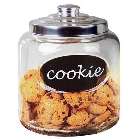 Large Cookie Boxes Home Basics Large Capacity Glass Cookie, Pasta, Sugar, Flour, Cereal, Jar with Secure Metal Lid and Decorative Jar Label ()