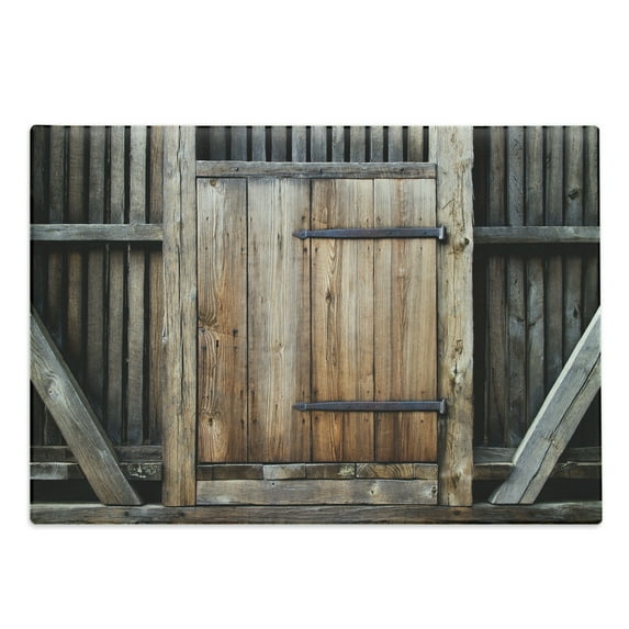 Antique Cutting Board, Rustic Antique Wooden Door Exterior Facades Rural Barn Timber Weathered Display, Decorative Tempered Glass Cutting and Serving Board, Large Size, Brown Orange, by Ambesonne