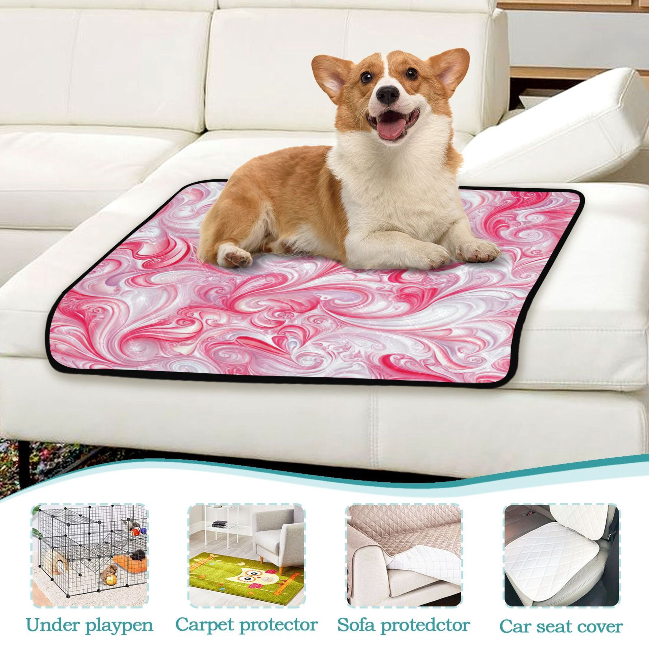 Washable Pet Pee Pads with Super Absorbent Reusable Training Pads for Dogs & Cats Red Intricate Swirls
