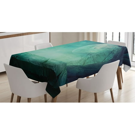 

Halloween Decorations Tablecloth Spooky Forest Moon and Vain Branches Mystical Haunted Horror Rustic Decor Rectangular Table Cover for Dining Room Kitchen 52 X 70 Inches Teal by Ambesonne