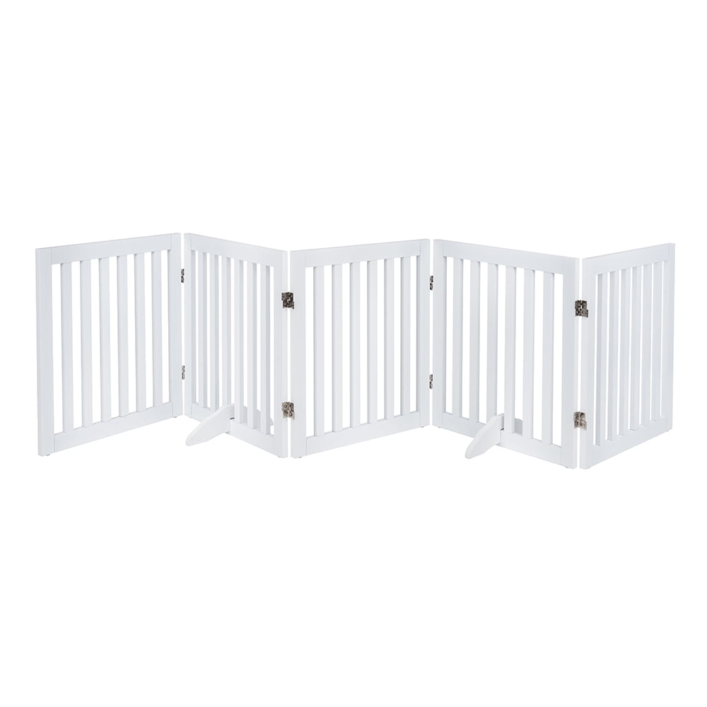 Unipaws 24”H Free Standing Pet Gate for Dog, Wooden Dog Gates for Doorway, Stairs, White