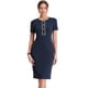 thumbnail image 1 of Vestidos de trabajo de negocios para mujer, manga corta, cuello cuadrado, bloque de color, vestido ceñido al cuerpo Azul marino L, 1 of 6