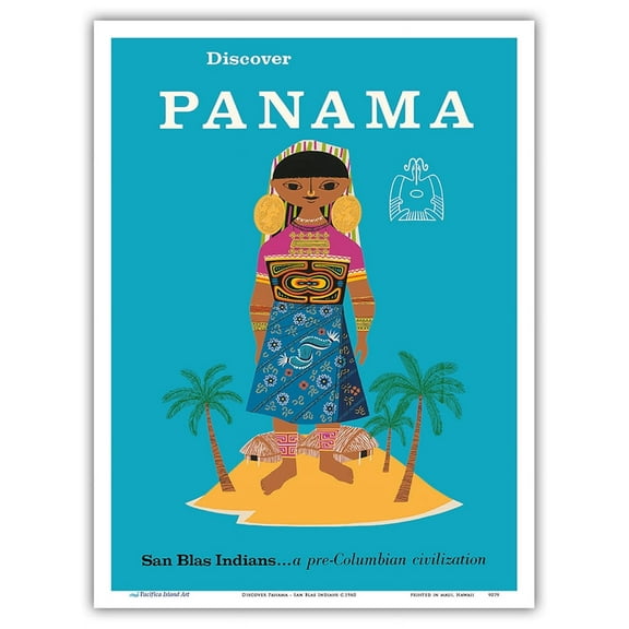 Discover Panama - San Blas Indians...a Pre-Columbian Civilization - Vintage Travel Poster c.1960 - Master Art Print (Unframed) 9in x 12in