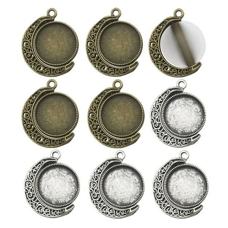 

30pcs/set Moon Rotation Double Sided Round Pendant Trays Glass Cabochon Base