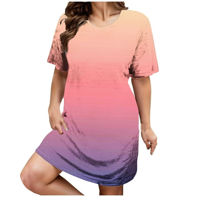 Ixbnca Robe T-Shirt à Manches Courtes pour Femmes Grande Taille, Décontractée, Col Ras du Cou, Mini, Ample, Robe de Détente pour Femmes