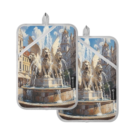 BZSMCE Pot Holder Oven Mitts Cooking baking Winged Lions Panting Creative Pattern Size:7x9.8in