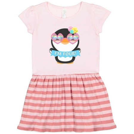 

Inktastic I m 4 Cute Penguin with Sunglasses and Flowers Gift Toddler Girl Dress