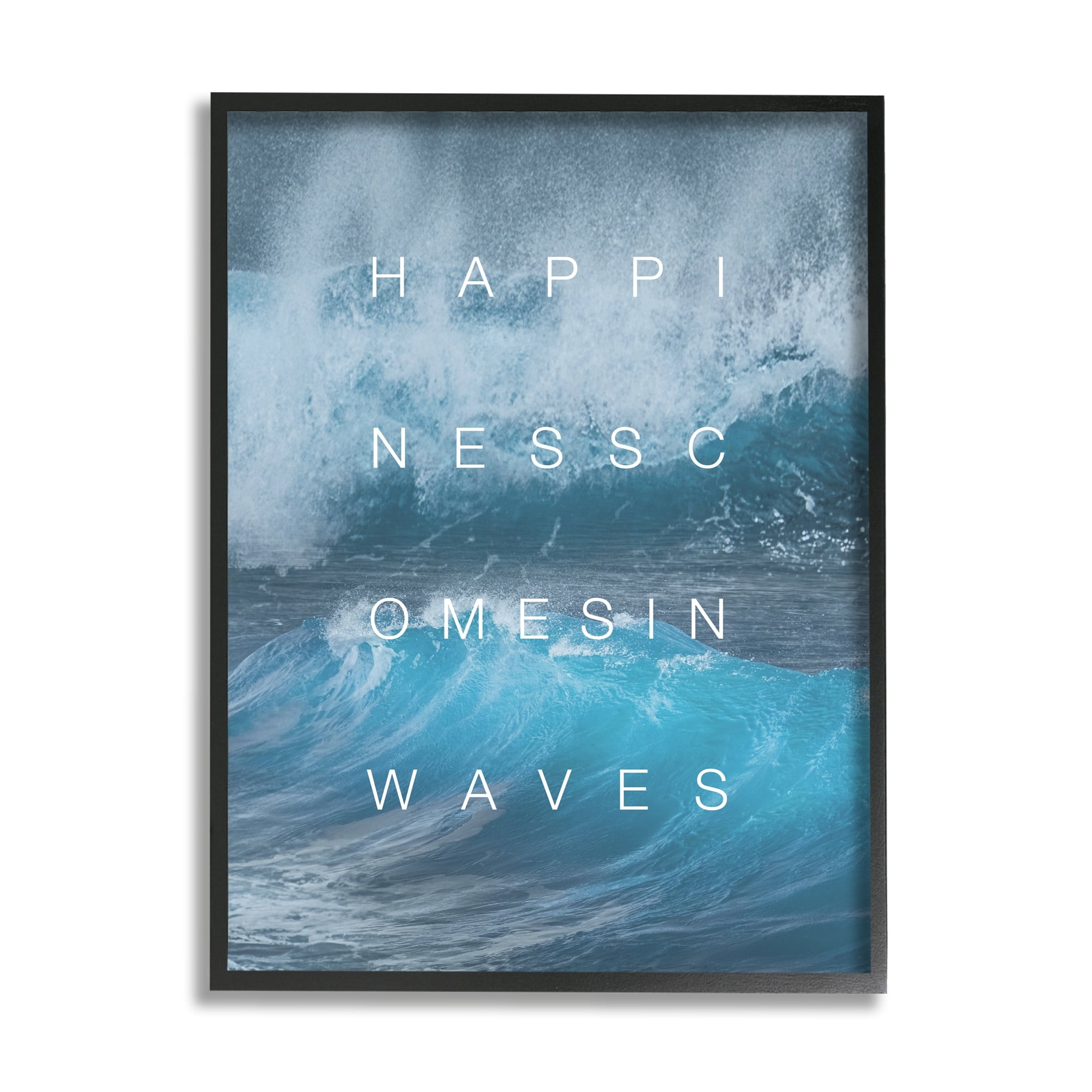 Stupell Industries Happiness Comes in Waves Nautical Phrase Blue Waves, 16 x 20,Design by Daphne Polselli