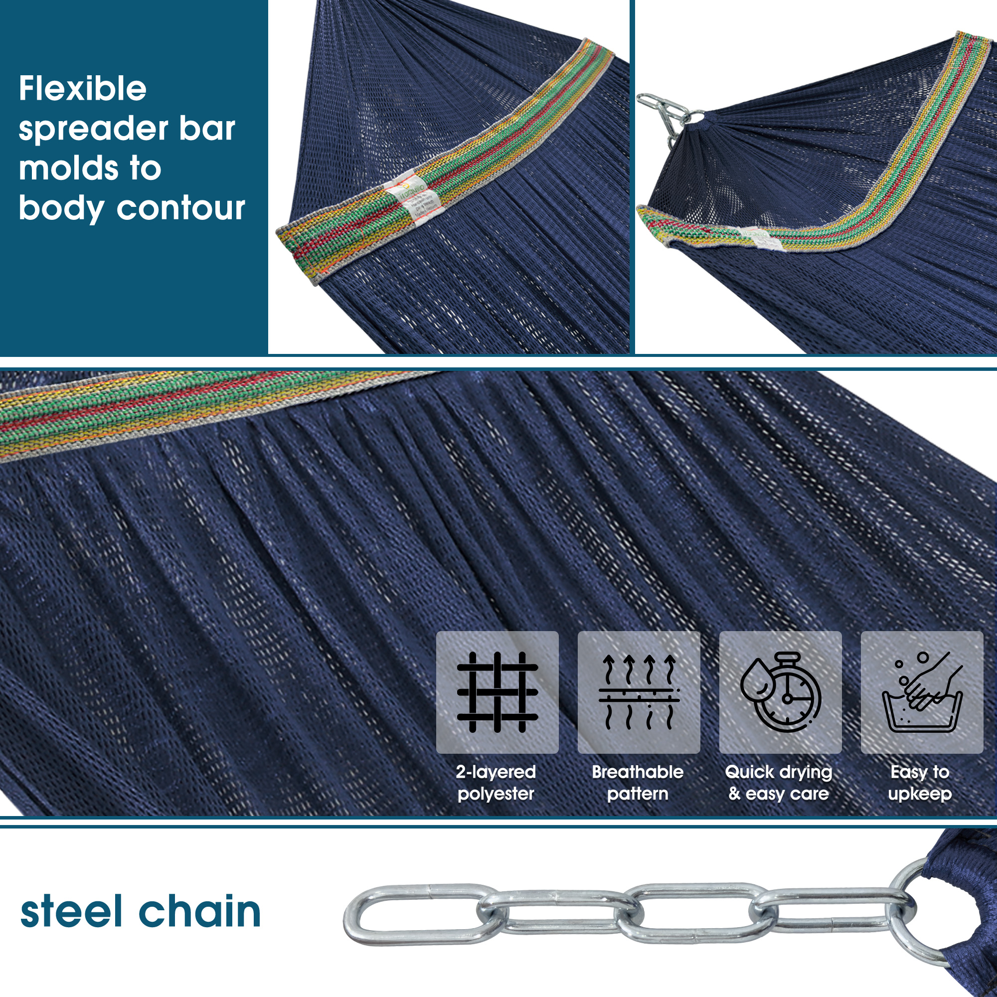 Tranquillo Camping Hammock and Stand, Collapsible Camping Hammock and Stand, 600 lbs Capacity Foldable Hammock for 2 Persons, Premium Noiseless No Screws Heavy Duty Multifunctional Stand, Aegean