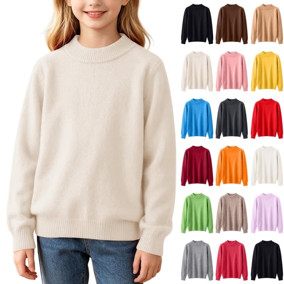 KICILVS Girls Sweaters Long Sleeve Crew Neck Jumper Tops Cute Fall Winter Knit Cozy Knitted Warm Soft Sweater Pullover 1-3 Years