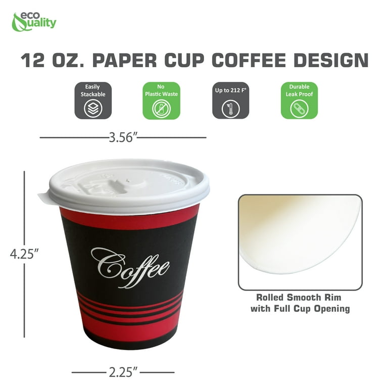 [500 Pack] 12oz Disposable Paper Coffee Cups with White Flat Lids - For  Hot, Cold Drink, Coffee, Tea, Cocoa, Travel, Office, Home, Cider, Hot