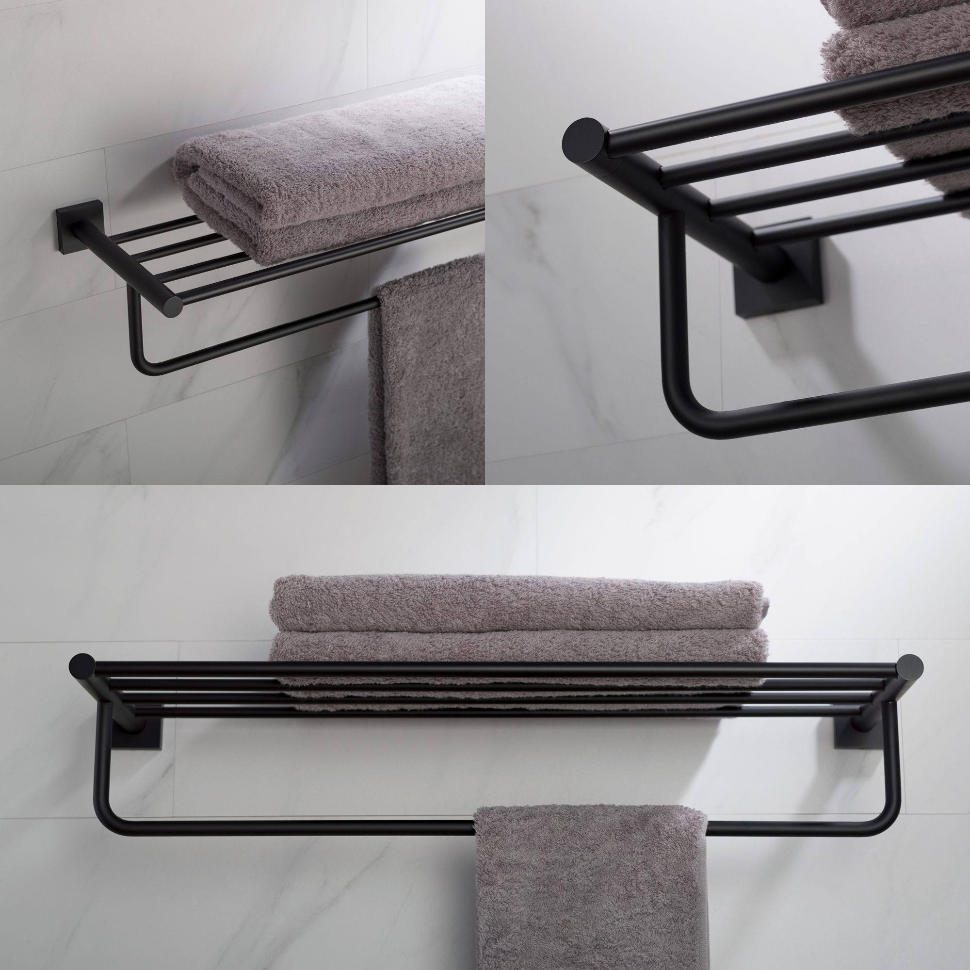 KRAUS Ventus Bathroom Shelf with Towel Bar, Matte Black Finish