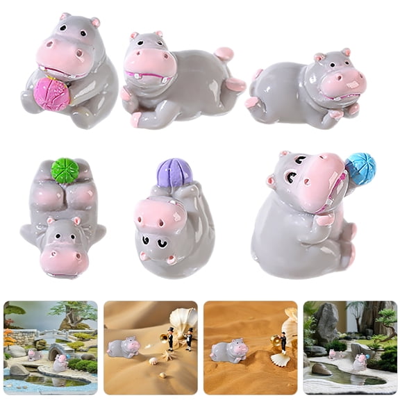 WEUVEB Tiny Hippo Landscape Ornaments 12 Pcs Multi Colored Resin For Home And Craft Projects