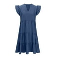 thumbnail image 6 of Midsumdr Summer Dresses for Women 2025 Casual Loose Fit Swing Pleated Elastic Waist Sundresses Fashion Solid Color Sleeveless V-Neck Temperament Dresses with Pockets, 6 of 7