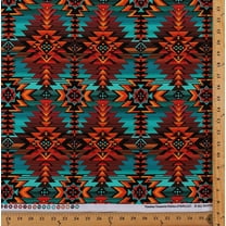Cotton Southwestern Aztec Tribal Diamond Stripes Southwest Turquoise Rust-Red Brown Geometric Patterned Cotton Fabric Print by the Yard (west-c7510-turq)
