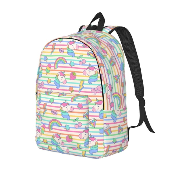 Disketp Cute Unicorn print Canvas Backpack Lightweight Travel Daypack Student Rucksack Laptop Backpack-Small