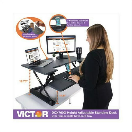 Victor - Adjustable Standing Desk Convertor with Keyboard Tray - Charcoal Gray And Black