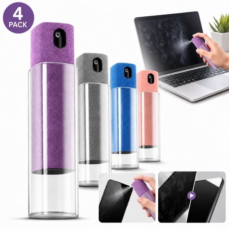 4 Pack Screen Cleaner 3-in-1 Touchscreen Mist Cleaner Spray and Microfiber Cloth Built-in Cleaning Solution Portable Reusable Fingerprint-Proof Spray Bottle for Phone Laptop iPad TV Monitor Car