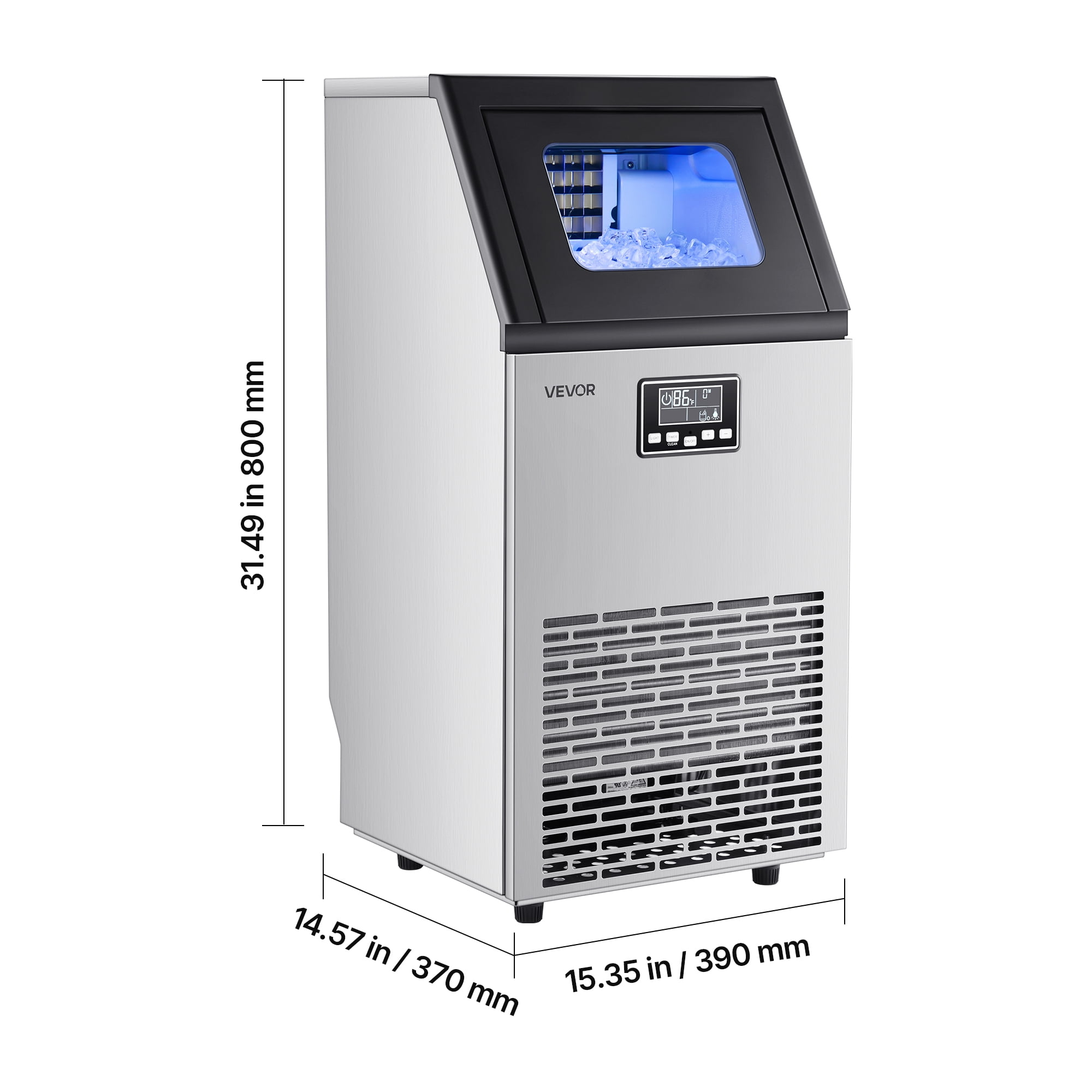 VEVOR Commercial Ice Maker Machine, 120 lbs/24h with 28Lbs Storage, 45 Cubes per Cycle, Stainless Steel Freestanding & Under Counter Ice Maker with LED Display & Self-Cleaning,for Home Bar Restaurant