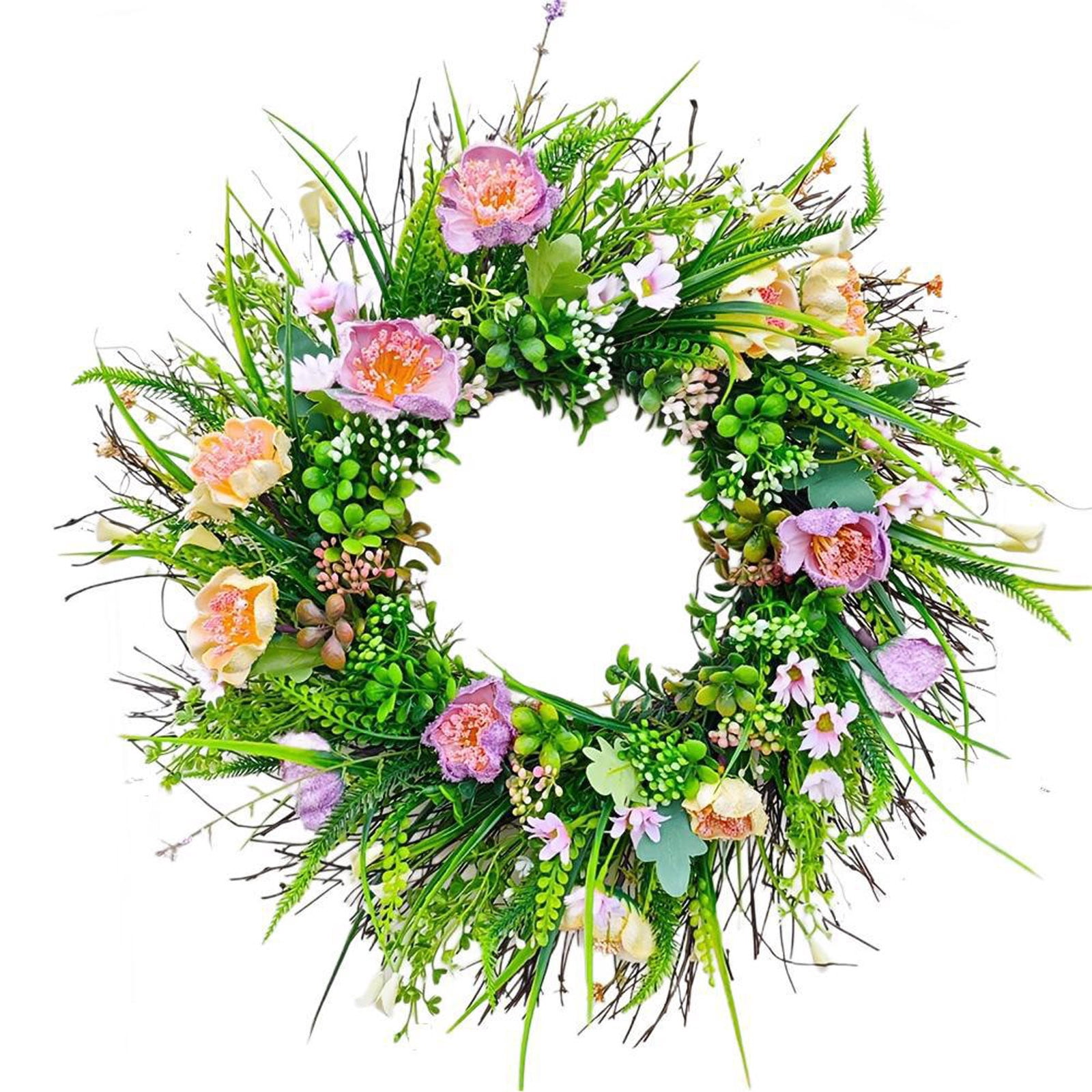 Spring Wreaths for Front Door 18 Inch - Outdoor Spring Summer Wreath with Wildflower and Green Leaves,Front Door Wreath for Farmhouse Home Porch Wall Decor
