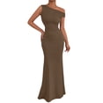 thumbnail image 2 of Bnwani Mermaid Dresses,Women's Dresses,One Shoulder,Sleeveless,Slim Fit,Solid,Brown,XS, 2 of 8