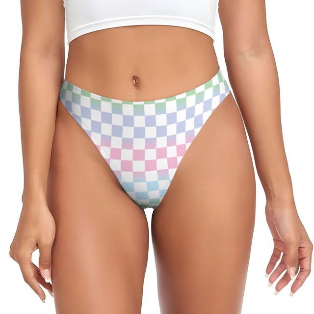 Fotbe Colorful Checkerboard Tanga Sin Costuras para Mujer con Estampado – Panties Invisibles, Transpirables y Cómodos para Uso Diario-3X-Large