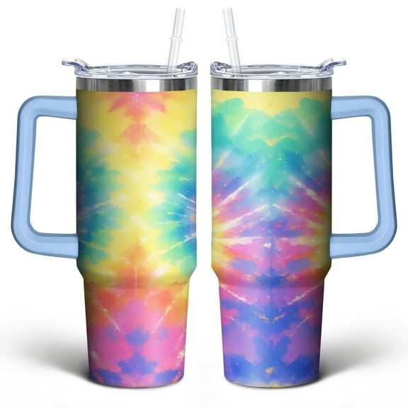 Colored Tie-dyeing 30 Oz Tumbler with Handle Lid and Straw, Stainless Steel Double Walled Vacuum Insulated Cup, Cute Anniversary Wedding Birthday Gifts Tumbler for Women Men Friends Outdoor Indoor